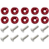 BILLET DRESS UP FENDER BOLT 10 PACK 1/4 UNC UHL 25MM RED