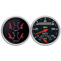 GAUGE KIT, 2 PC., QUAD & TACH/SPEEDO, 3 3/8", DESIGNER BLACK