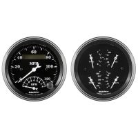 GAUGE KIT, 2 PC., QUAD & TACH/SPEEDO, 3 3/8", OLD TYME BLACK