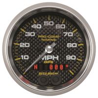 GAUGE, SPEEDOMETER, 3 3/8", 100MPH, GPS, MARINE CARBON FIBER