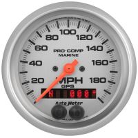 GAUGE, SPEEDOMETER, 3 3/8", 200MPH, GPS, MARINE SILVER