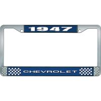 1947 CHEVROLET BLUE AND CHROME LICENSE PLATE FRAME WITH WHIT