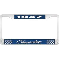 1947 CHEVROLET BLUE AND CHROME LICENSE PLATE FRAME WITH WHIT
