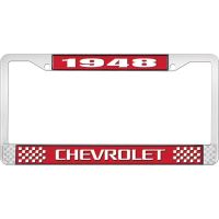 1948 CHEVROLET RED AND CHROME LICENSE PLATE FRAME WITH WHITE
