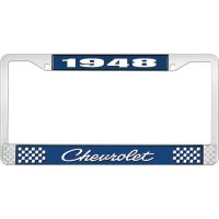 1948 CHEVROLET BLUE AND CHROME LICENSE PLATE FRAME WITH WHIT