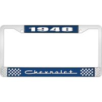 1948 CHEVROLET BLUE AND CHROME LICENSE PLATE FRAME WITH WHIT
