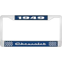 1949 CHEVROLET BLUE AND CHROME LICENSE PLATE FRAME WITH WHIT