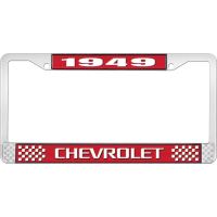 1949 CHEVROLET RED AND CHROME LICENSE PLATE FRAME WITH WHITE