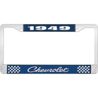 1949 CHEVROLET BLUE AND CHROME LICENSE PLATE FRAME WITH WHIT