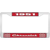 1951 CHEVROLET RED AND CHROME LICENSE PLATE FRAME WITH WHITE