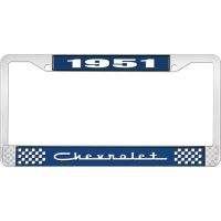 1951 CHEVROLET BLUE AND CHROME LICENSE PLATE FRAME WITH WHIT