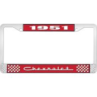 1951 CHEVROLET RED AND CHROME LICENSE PLATE FRAME WITH WHITE