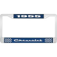 1955 CHEVROLET BLUE AND CHROME LICENSE PLATE FRAME WITH WHIT