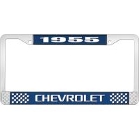1955 CHEVROLET BLUE AND CHROME LICENSE PLATE FRAME WITH WHIT