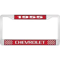 1955 CHEVROLET RED AND CHROME LICENSE PLATE FRAME WITH WHITE