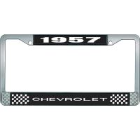 1957 CHEVROLET BLACK AND CHROME LICENSE PLATE FRAME WITH WHI