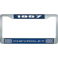 1957 CHEVROLET BLUE AND CHROME LICENSE PLATE FRAME WITH WHIT