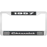 1957 CHEVROLET BLACK AND CHROME LICENSE PLATE FRAME WITH WHI