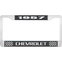 1957 CHEVROLET BLACK AND CHROME LICENSE PLATE FRAME WITH WHI