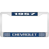 1957 CHEVROLET BLUE AND CHROME LICENSE PLATE FRAME WITH WHIT