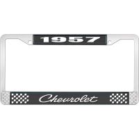 1957 CHEVROLET BLACK AND CHROME LICENSE PLATE FRAME WITH WHI