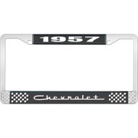 1957 CHEVROLET BLACK AND CHROME LICENSE PLATE FRAME WITH WHI