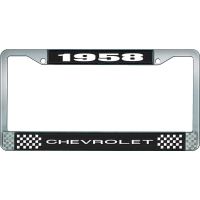 1958 CHEVROLET BLACK AND CHROME LICENSE PLATE FRAME WITH WHI