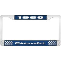 1960 CHEVROLET BLUE AND CHROME LICENSE PLATE FRAME WITH WHIT