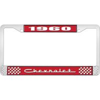 1960 CHEVROLET RED AND CHROME LICENSE PLATE FRAME WITH WHITE