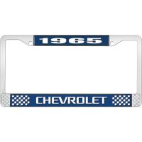 1965 CHEVROLET BLUE AND CHROME LICENSE PLATE FRAME WITH WHIT