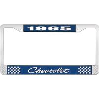 1965 CHEVROLET BLUE AND CHROME LICENSE PLATE FRAME WITH WHIT