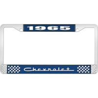 1965 CHEVROLET BLUE AND CHROME LICENSE PLATE FRAME WITH WHIT
