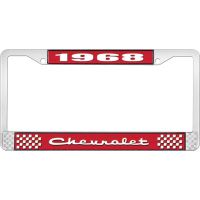 1968 CHEVROLET RED AND CHROME LICENSE PLATE FRAME WITH WHITE