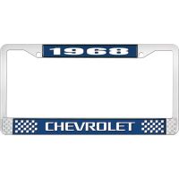 1968 CHEVROLET BLUE AND CHROME LICENSE PLATE FRAME WITH WHIT