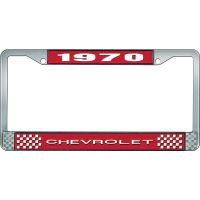 1970 CHEVROLET RED AND CHROME LICENSE PLATE FRAME WITH WHITE
