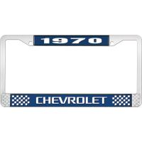 1970 CHEVROLET BLUE AND CHROME LICENSE PLATE FRAME WITH WHIT