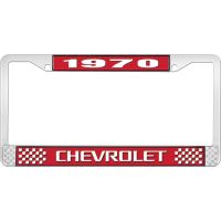 1970 CHEVROLET RED  AND CHROME LICENSE PLATE FRAME  WITH WHI