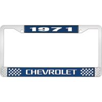 1971 CHEVROLET BLUE AND CHROME LICENSE PLATE FRAME WITH WHIT