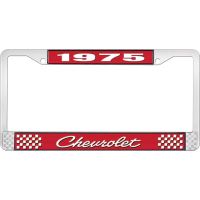 1975 CHEVROLET RED  AND CHROME LICENSE PLATE FRAME  WITH WHI
