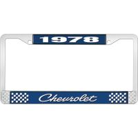 1978 CHEVROLET BLUE AND CHROME LICENSE PLATE FRAME WITH WHIT