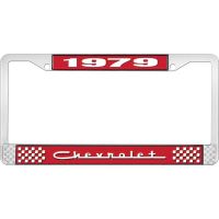 1979 CHEVROLET RED  AND CHROME LICENSE PLATE FRAME  WITH WHI