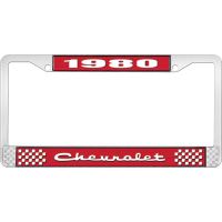 1980 CHEVROLET RED  AND CHROME LICENSE PLATE FRAME  WITH WHI