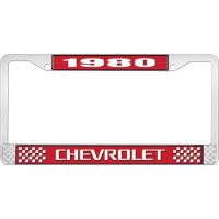 1980 CHEVROLET RED  AND CHROME LICENSE PLATE FRAME  WITH WHI