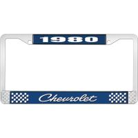 1980 CHEVROLET BLUE AND CHROME LICENSE PLATE FRAME WITH WHIT