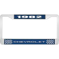 1982 CHEVROLET BLUE AND CHROME LICENSE PLATE FRAME WITH WHIT