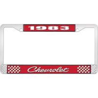 1983 CHEVROLET RED  AND CHROME LICENSE PLATE FRAME  WITH WHI