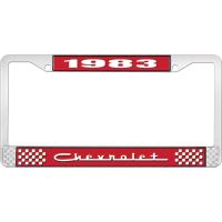 1983 CHEVROLET RED  AND CHROME LICENSE PLATE FRAME  WITH WHI