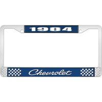 1984 CHEVROLET BLUE AND CHROME LICENSE PLATE FRAME WITH WHIT