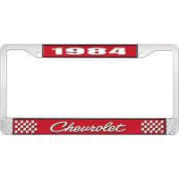 1984 CHEVROLET RED  AND CHROME LICENSE PLATE FRAME  WITH WHI