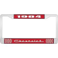 1984 CHEVROLET RED  AND CHROME LICENSE PLATE FRAME  WITH WHI